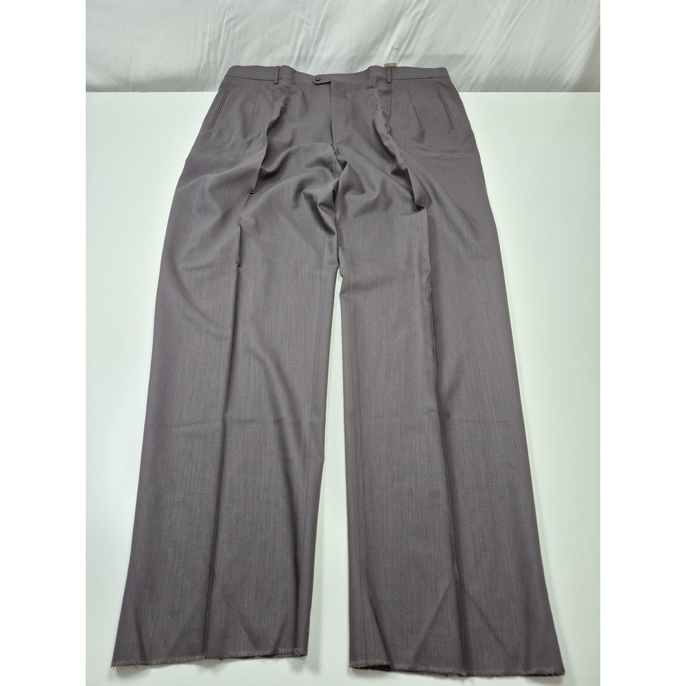 VTG Zanieri Wool Dress Pants Mens 46x37 Gray Super 100 Pleated Italy Unhemmed